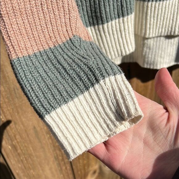 Madewell Women’s Long Sleeve Stripped Cream Grey Pink Sweater Pocket XS Fall - Picture 3 of 13
